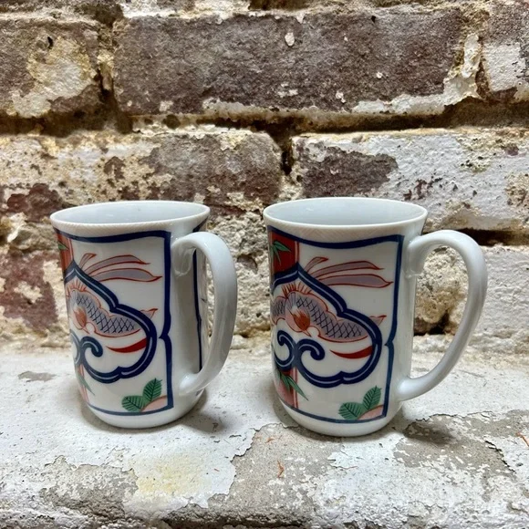 Heirloom Fine China Mug Set by Neumann Marcus with Asian Bamboo Design. - Picture 4 of 7